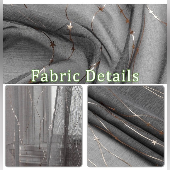 Sold NEW Sheer Curtains 95 “ Long Semi Sheer Curtain with Star Print Design 2 - Picture 4 of 8